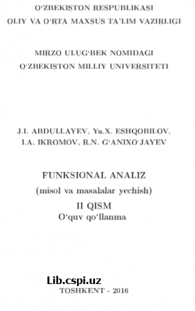Funksional analiz (Misol va masalalar II-qism)