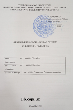 General physics (Molecular Physics) Curriculum SYLLABUS