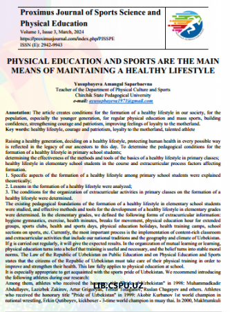 PHYSICAL EDUCATION AND SPORTS ARE THE MAIN  MEANS OF MAINTAINING A HEALTHY LIFESTYLE